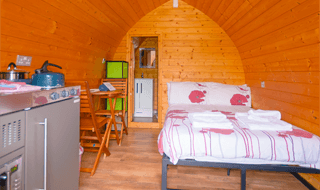 Inside the glamping pod